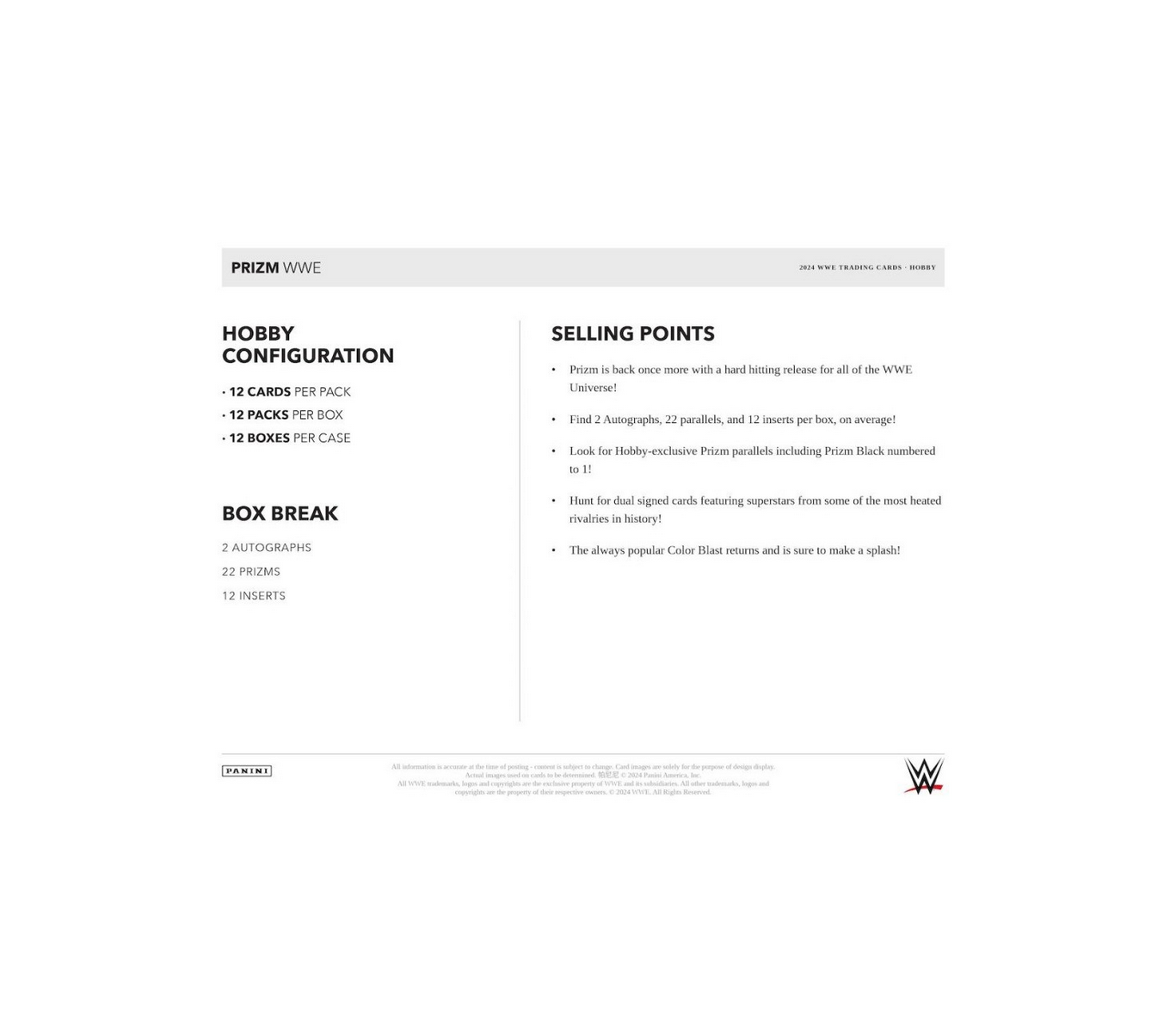 2024 Panini Prizm WWE Hobby 12-Box Case