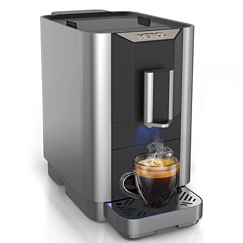 MEROL Super Automatic Espresso Coffee Machine, 19 Bar Barista Pump Coffee Maker with Adjustable Grinder, Touch Screen, Silver, Christmas Gift
