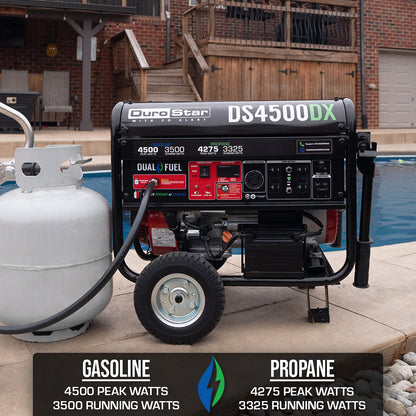 DuroStar DS4500DX 4,500W/3,500W 210cc Electric Start Dual Fuel Portable Generator w/ CO Alert