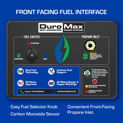 DuroMax XP10000DX 10,000 Watt Dual Fuel Gas Propane Portable Generator w/ CO Alert