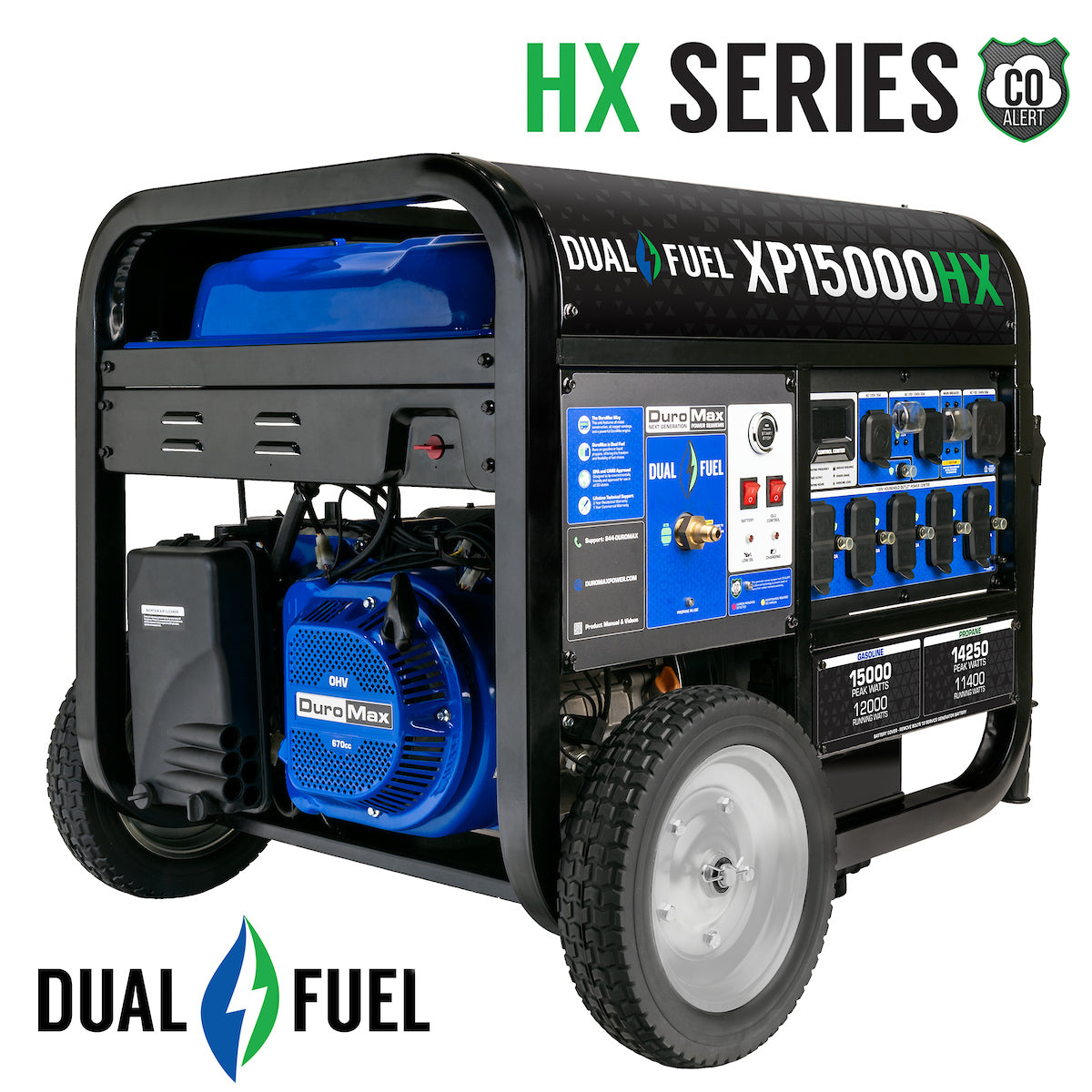 DuroMax XP15000HX 15,000 Watt Electric Start Dual Fuel Portable Generator