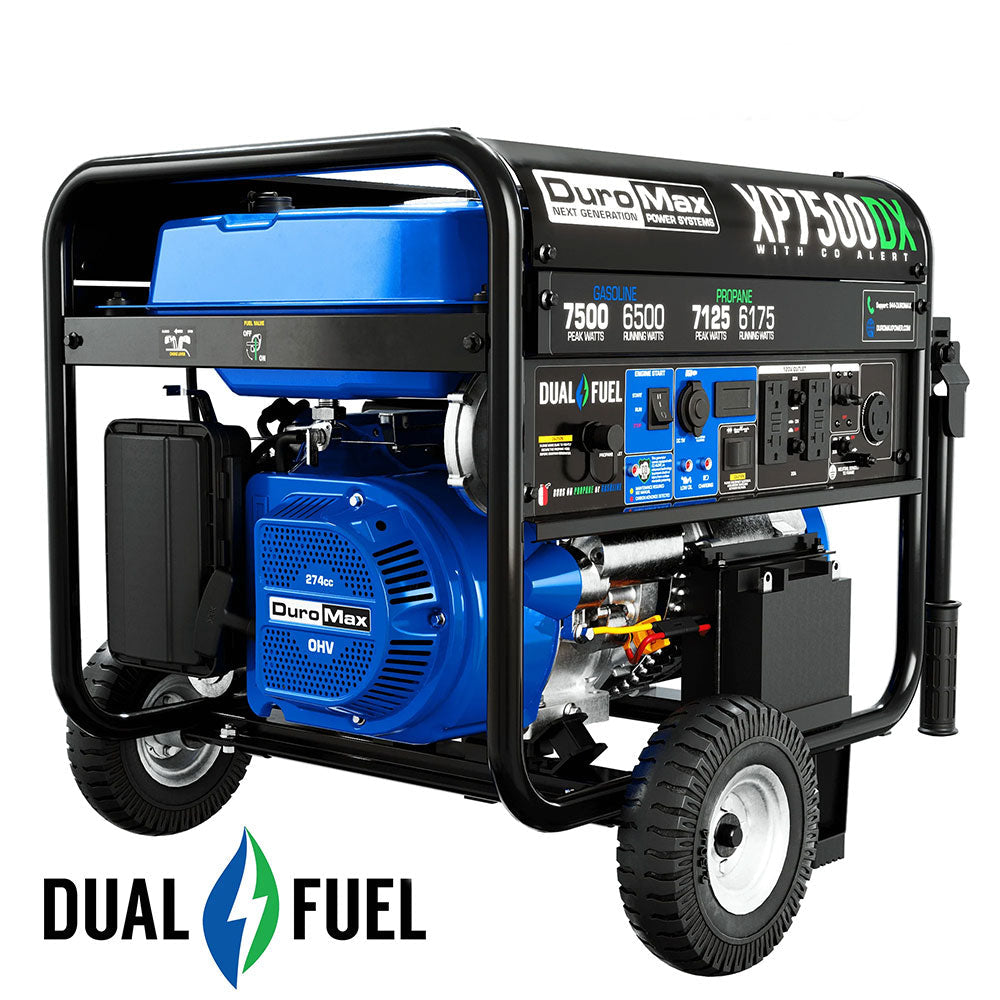 DuroMax XP7500DX 7,500 Watt Dual Fuel Gas Propane Portable Generator w/ CO Alert