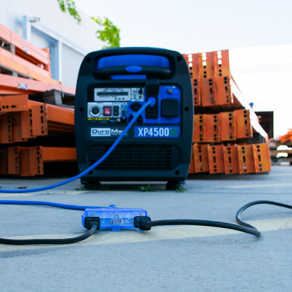 DuroMax XPX12100C Heavy Duty SJEOOW 100-Foot 12 Gauge Blue Triple Tap Extension Power Cord