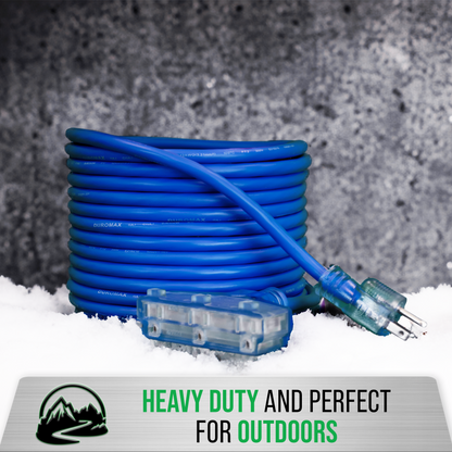 DuroMax XPX10050C Heavy Duty SJEOOW 50-Foot 10 Gauge Blue Triple Tap Extension Power Cord
